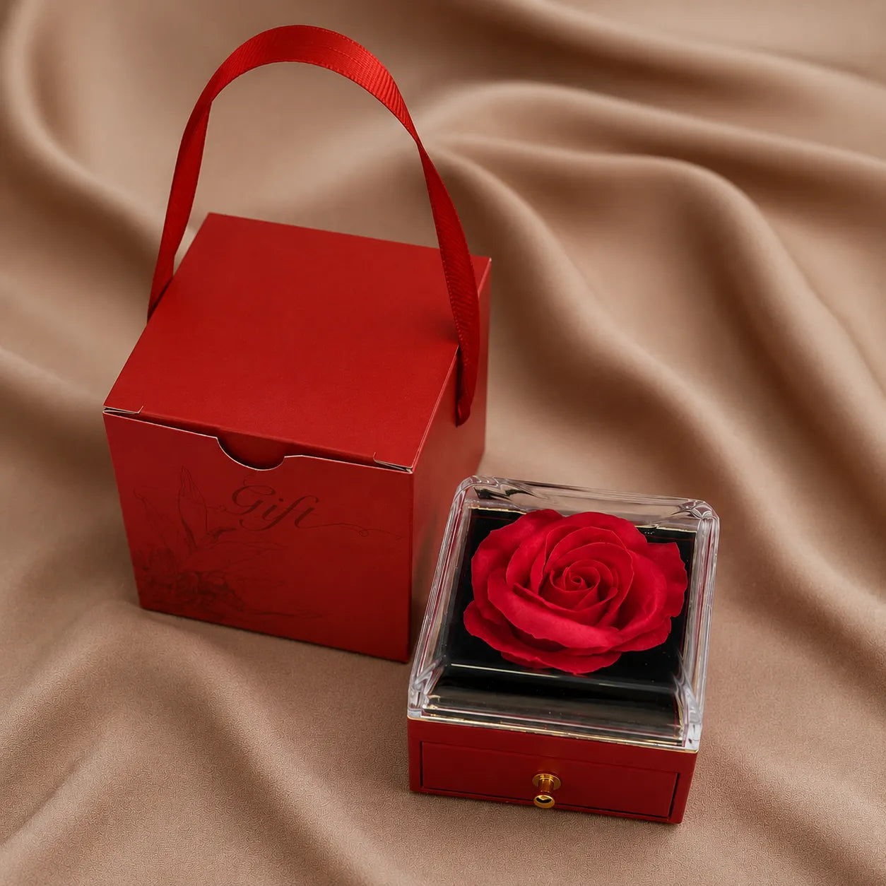 Ensemble Rose Rouge - Acier Inoxydable