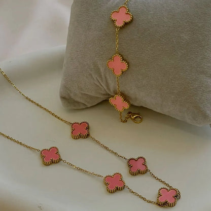 Collier et Bracelet Trèfles Roses