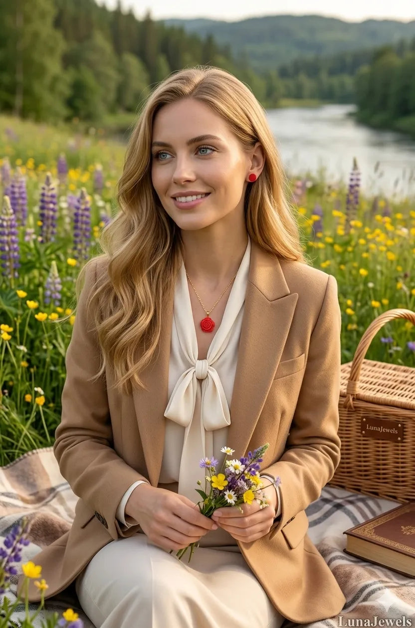 Ensemble Rose Rouge - Acier Inoxydable