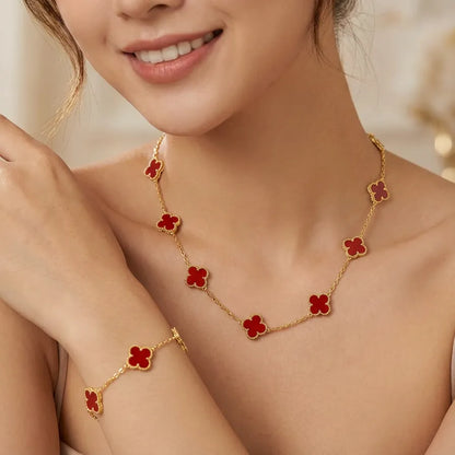 Collier et Bracelet Trèfles Rouges