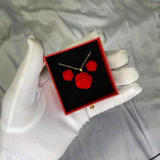 Ensemble Rose Rouge - Acier Inoxydable