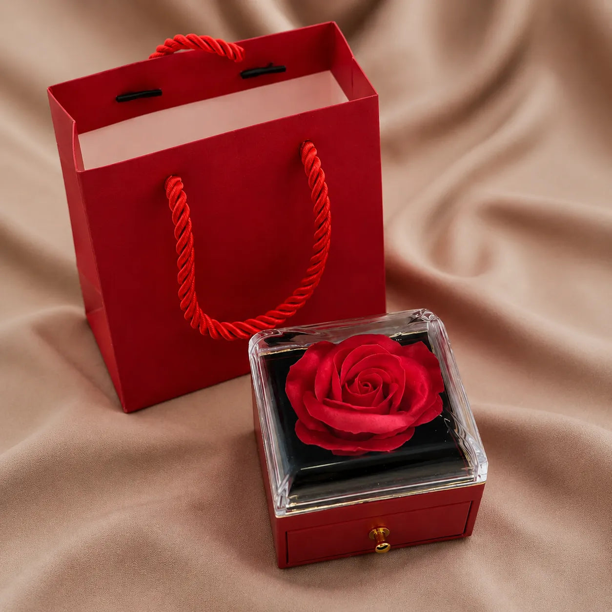 Ensemble Rose Rouge - Acier Inoxydable