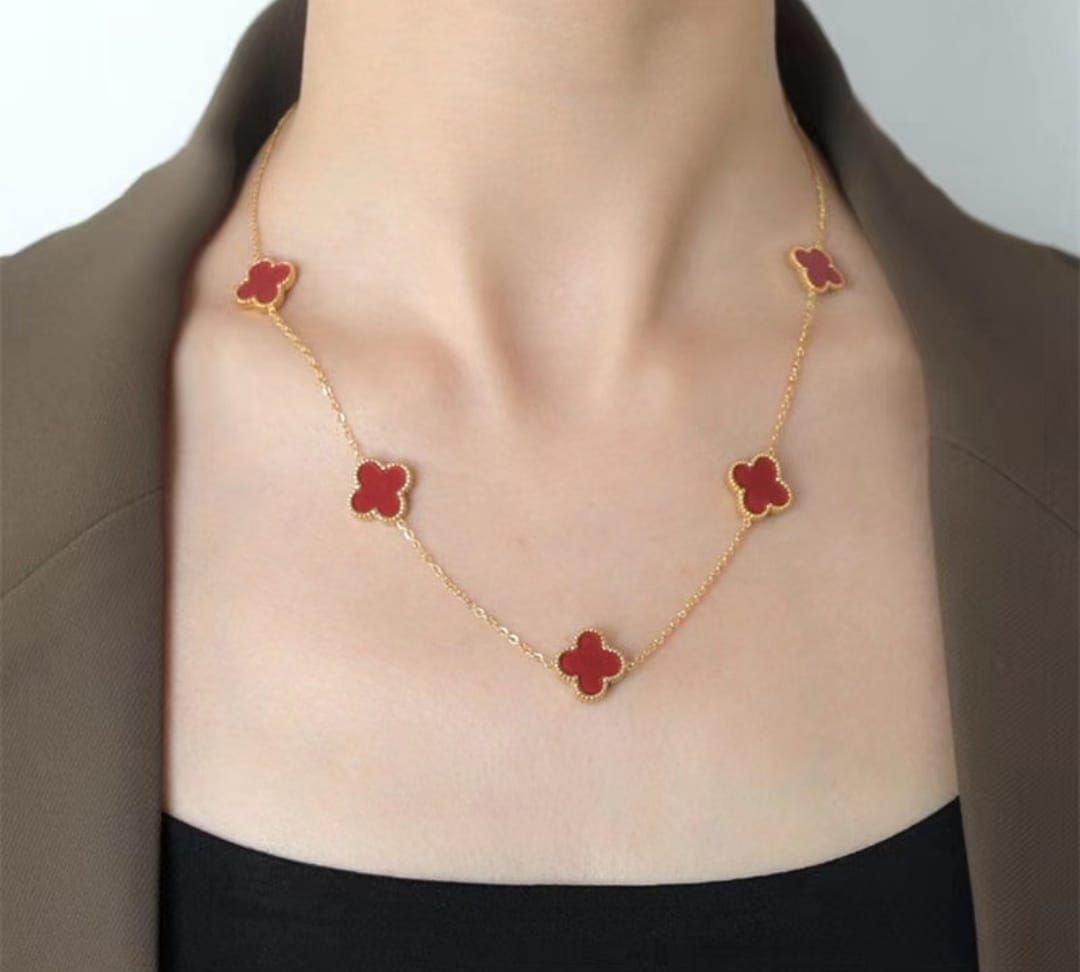 Collier et Bracelet Trèfles Rouges