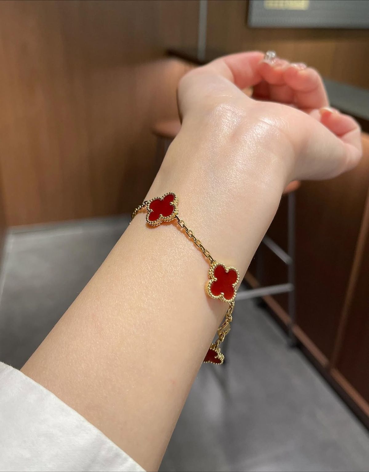 Collier et Bracelet Trèfles Rouges