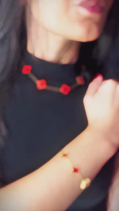 Collier et Bracelet Trèfles Rouges